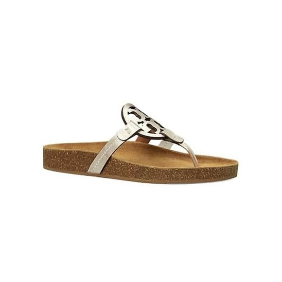 New Tory Burch Miller Cloud Metallic Leather Thong Sandals Size 7.5 NWT - Picture 3 of 6